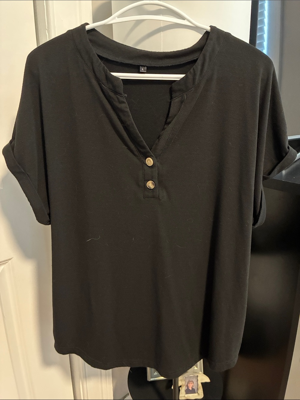Anrabess Casual Black Henley Short Sleeve Top